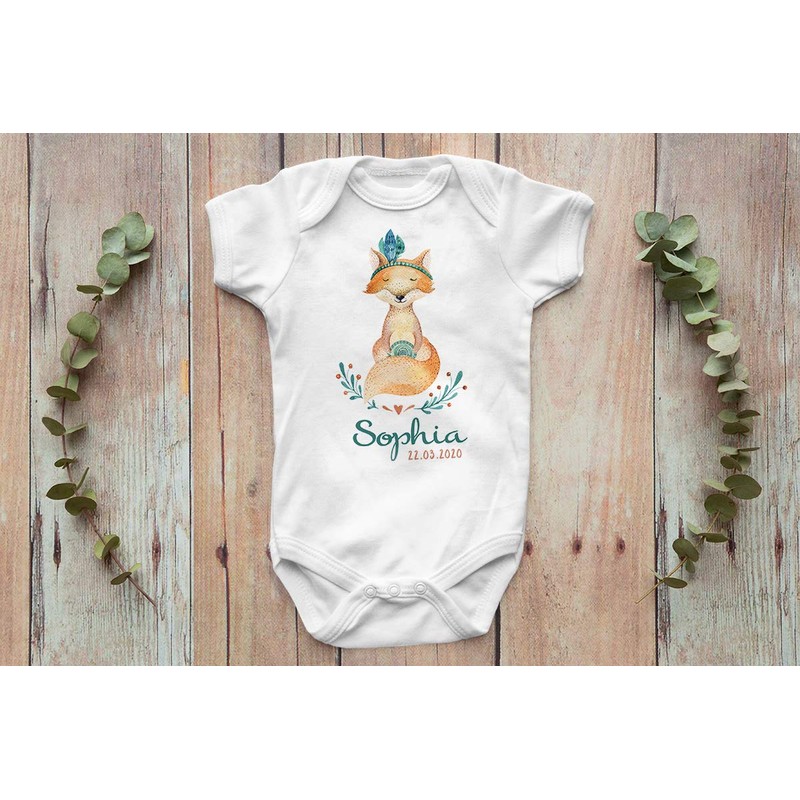 SpecialMe® Baby Bodysuit with Name and Date Print Boho Fox