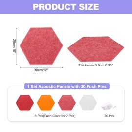 MECCANIXITY Hexagon Acoustic Panels 30x26cm B1 Fireproof Soundproof Foam Panels with 30 Push Pins for Wall Decoration Home Studio Office(White, Light Red, Reddish Orange, Red)