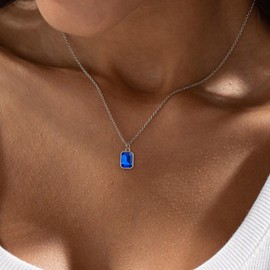 Vrsilver Aquamarine Necklaces for Women, March Birthstone Necklace Aquamarine Necklace for Girls Birthstone Necklace for Girls Birthstone Jewelry for Girls Birthday Gifts for Women Girls Blue Necklace