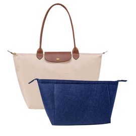 Chispee Purse Organizer Insert for Handbags, Felt Bag Organizer with Zipper Handbag Organizers for Longchamp Divider Pocket & Zipper Inner Bag Liner Women's Bag Organizer (Navy Blue,S)