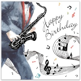 Twizler Happy Birthday Card For Him with Silver Foiling & Unique Watercolour Effect - Mens Birthday Card – Male Birthday Card – Music Birthday Card