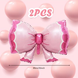 Elaliyi Bow Balloons Pink Bow Balloons 2 Pieces Bowtie Foil Balloons Bow Balloons for Wedding, Baby Shower, Party Gift Kids Theme Decoration