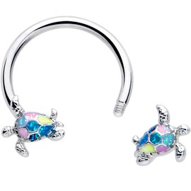 Body Candy 16G 316L Stainless Steel Glitter Turtle Sea Turtle Horseshoe Circular Barbell Curved Barbell Earring Cartilage Septum Ring 3/8