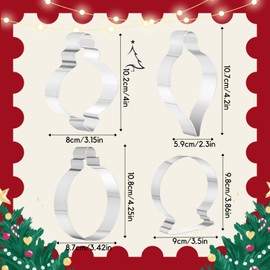 PTaizjjz Large Size Christmas Ornaments Cookie Cutters - 4PCS Stainless Steel - Snow Globe,Teardrop Bauble, Finial,and Round Ornaments Cookie Cutters