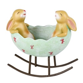 Bunnies in a Egg Cradle, Two Laughing Bunny Rabbits in an Egg Shaped Cradle with Their Arms Draped on The Sides of The Egg Spring Easter Decoration Bunnies Figurine Rabbit Statue