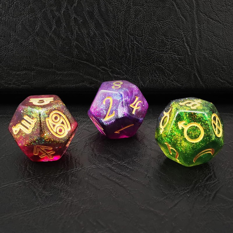 BESCON DICE Astrological Dice Set, Constellation Divination D12 Dice, 3