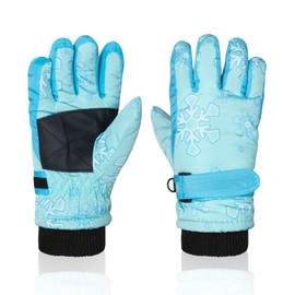 Nattork Winter Breathable Gloves for Kids Youth Warm Lining Boys Girls Cute Snow Ski Snowboarding Ice Skating Windproof Gloves Blue