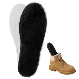 ISQFIQ Warm Sheepkin Insoles, Real Wool Innersoles for Men Women, Fleece Thermal Fur Insoles, Thick Lambswool Inner Soles for Boot, Wellington, Slippers(Black, UK 9)