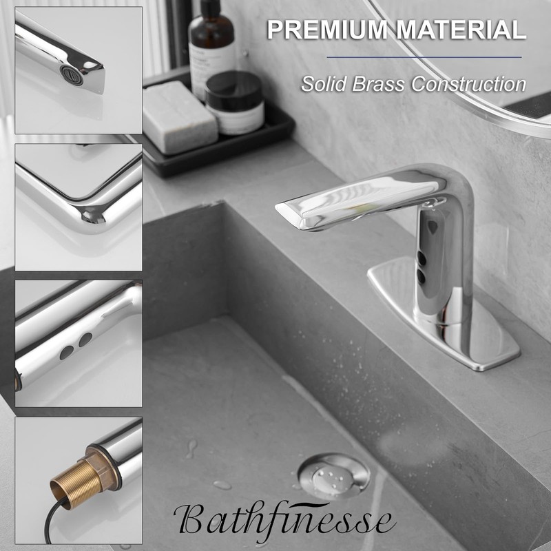 Bathfinesse Touchless Bathroom Sink Faucet Hands-Free, Battery or Plug-in Powered,