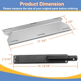 Stainless Steel Grill Replacement Parts for Jenn Air 720-0061, 720-0062, 720-0063, 720-0099, Nexgrill 720-0061, 720-0062, 720-0063, Cast Iron Burner and Stainless Steel Heat Plate, 3 Pack
