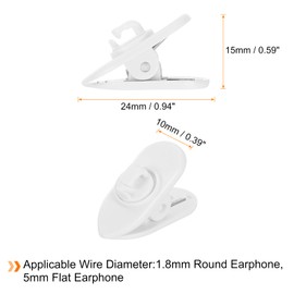 HARFINGTON 5pcs Headphone Wire Clips 0.94" Length Small Headset Cable Clamp 360 Degree Rotate Earphone Cable Clothing Clip Earpiece Clamp Microphone Cord Hooks for Round and Flat Wire, White