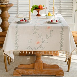 Pahajim Tablecloths Rectangular Cotton Linen Tablecloth Dust-Proof Waterproof Tablecloth with Tassel for Kitchen, Outdoor Dinning Table(55 x 71 Inch)