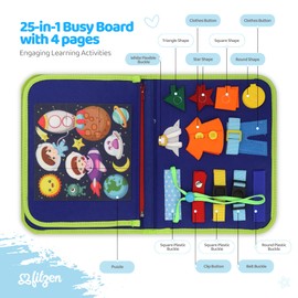 FITZEN Baby Busy Book for Toddlers 1-3 Montessori Busy Board with Sensory Activities for Learning Fine Motor Skills Travel Toys for Toddlers 1-3 (Up to Age of 6) for Airplane Car for Boys and Girls