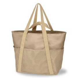 Boziee Large Women's Shopper Waterproof Beach Bag Tote Bag Travel Bag with Zip for Everyday Beach Travel Shopping Sprot, beige, L