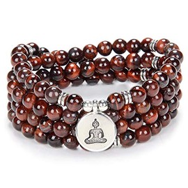 oasymala Zen Buddha Charm Necklace Mala Prayer Stone Beads 108 Bracelet with Yoga Lucky Charm for Meditation (Red Tiger Eye)
