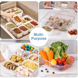 AKNEB Dishwasher Safe Divided Food Serving Tray with Lid and Handle: Sealed Snackle Box Container: Convenient for spice, veggies, fruits, candy, nuts storage, and on-the-go outdoor gathering