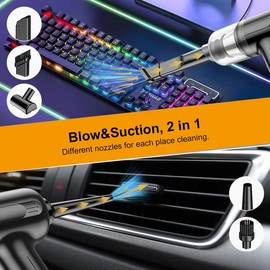 BANKKY Handheld Vacuum Cordless, 2 in 1 Mini Vacuum Cleaner with Brushless Motor 11000PA High Power and Type C, Car Vacuum Portable Cordless with LED Light and Multi-Nozzles for Car, Home, Office