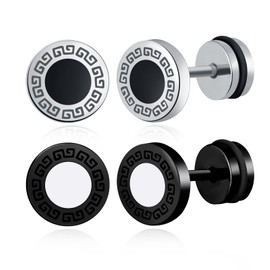 feilok 2 Pairsround Stud Earrings for Women Men Stainless Steel Piercing Huggie Ear Jewelry