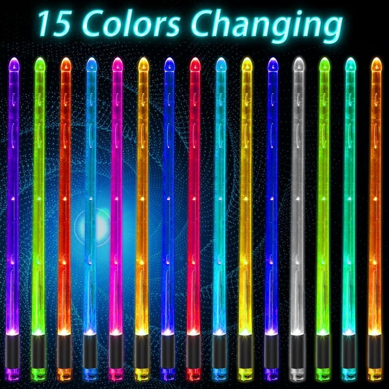 Rechargeable LED Light Up Drum Sticks 15 Color Changing Drumsticks