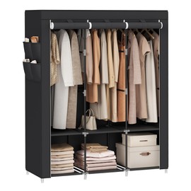 SONGMICS Portable Closet, Wardrobe Closet Organizer with Cover, 3 Hanging Rods and Shelves, 4 Side Pockets, 51.2 x 17.7 x 65.7 Inches, Large Capacity for Bedroom, Living Room, Ink Black URYG092B02