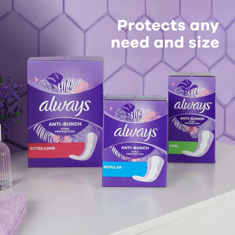 Always Daily Extra Protect Liners, Long Length, Unscented Panty Liners,
