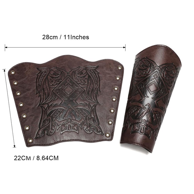 Medieval Leather Bracers for Men Angel Wings Embossed Viking Leather