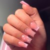 DOCVOEOMH Press on Nails Short Medium Coffin French Pink Acrylic