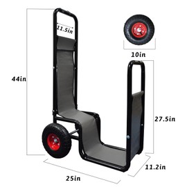 Kapler Firewood Cart with Wheels Heavy Duty Steel Wood Rock Storage for Fireplace Outdoor Indoor Barrow Carrier Stand Holder Rolling Dolly Hauler with Baffle and Bungees Black