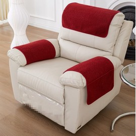 Yogsey 3 Pcs/Set Recliner Covers Armrest Covers for Recliner Chair with Storage Pockets Headrest Cover for Sofa Recliner Protector (Red)