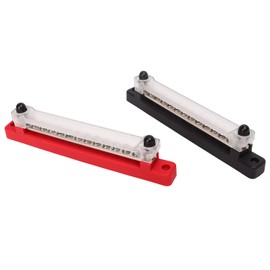 Power Distribution Block 12 Terminal Single Row Busbar 12 Poles Busbar Terminal Truck Caravan Bass Boat with Cover 48V DC 150A DC 2pcs M6 Stud 12pcs M4 Screws