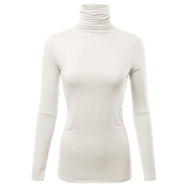 FASHIONOLIC Womens Premium Long Sleeve Turtleneck Lightweight Pullover Top Sweater (CLLT002) Ivory L