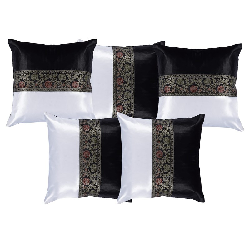 GULAAL ART Black & White Indian Brocade Soft Silky Satin