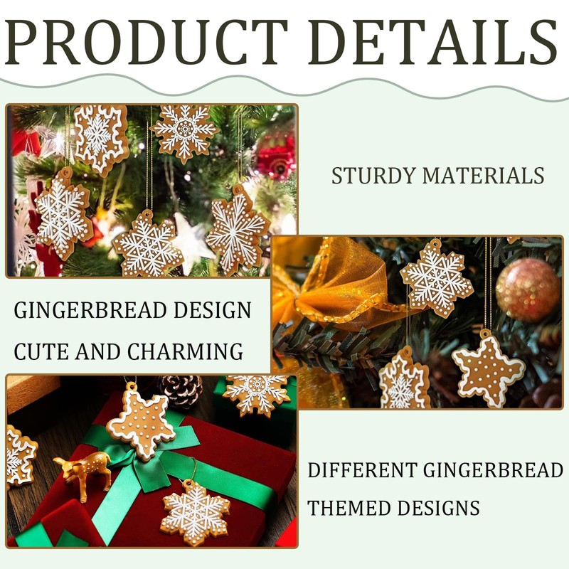 20 PCS Snowflakes Gingerbread Christmas Decorations, Cute Christmas Tree Decorations,
