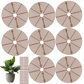 TAICHEUT 8 Pcs Plant Pot Grid, 11.8 inch Brown Plant Pot Cover, Planter Protector with 64 Deep Stakes for Dogs Cats Digging Stopper