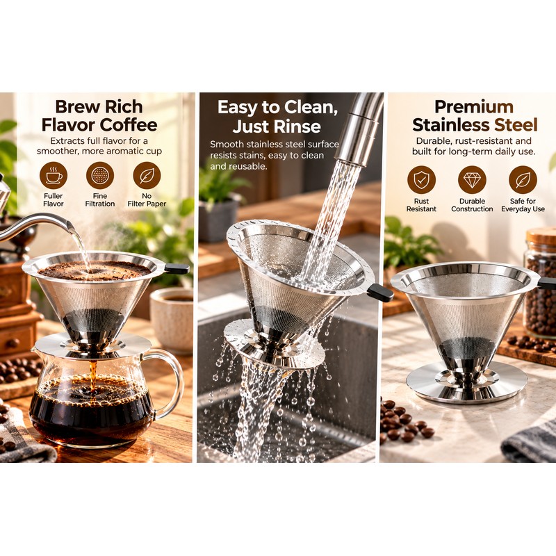 Premium Reusable Coffee Filter for Pour-Over Brewing – Double-Layer 304