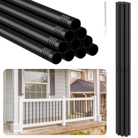 10 Pack 32" Deck Balusters 3/4" Hollow Round Deck Balusters for Deck Porch Railing Kits Metal Black Deck Baluster Staircase Spindles for Railing Fencing