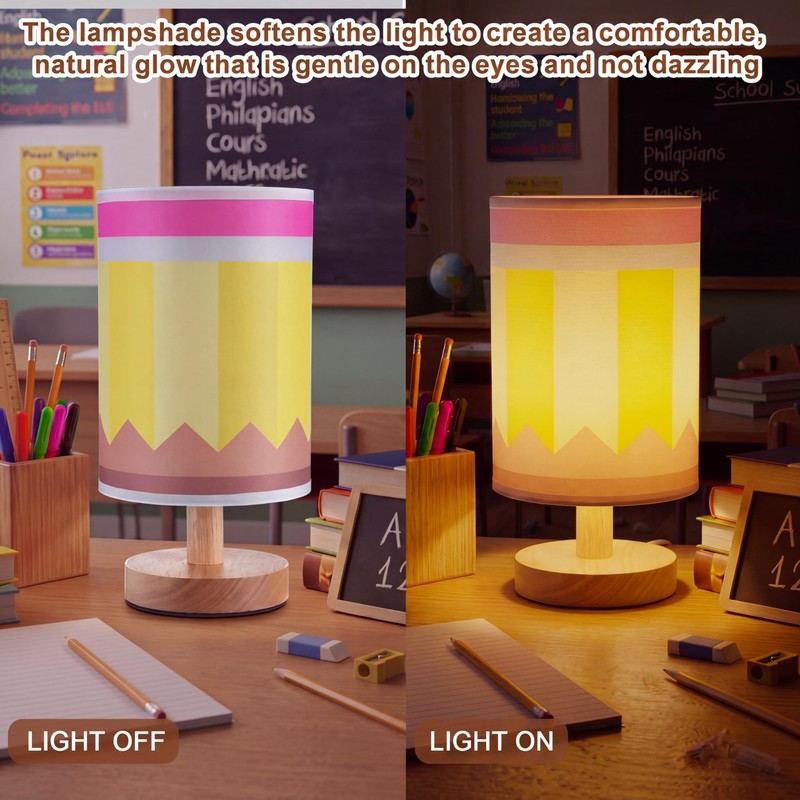 Gerrii 9.84 Inch Pencil Lamps Rechargeable with Wooden Base and