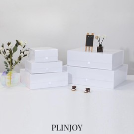 PLINJOY White Gift Box for Presents 10.8x7.5x3.5 Inches Magnetic Gift Boxes with Lid Luxury Gift Box for Rectangle Collapsible for Bridesmaid, Wedding, Birthday Gift Packging