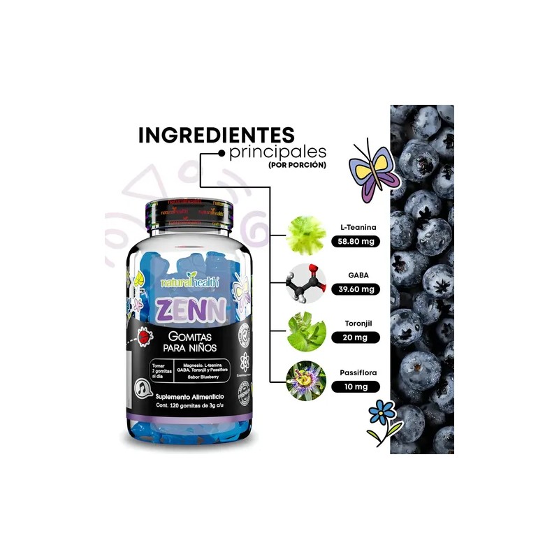Magnesio Teanina Zenn 120 Gomitas Niños Natural Health