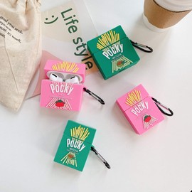 BONTOUJOUR Case Compatible with AirPods Pro, Creative Funny Green Tea Flavor Finger Biscuit Box Shape Case, Stylish Silicone Earphone Protection Skin for AirPods Pro +Hook -Pink