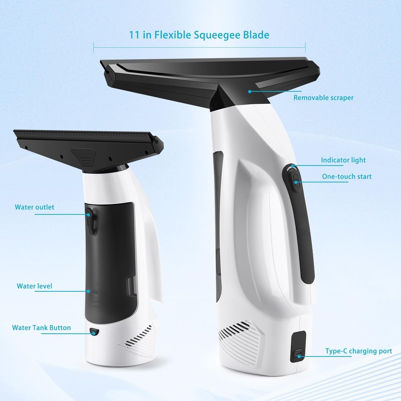 Window Vacuum Squeegee Cordless, Handheld Window Vac with Multi-Purpose Spray