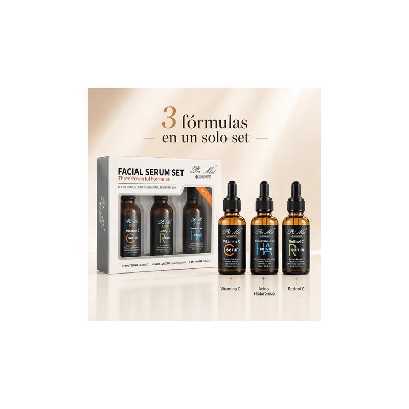 Suero Facial Vitamina C, Retinol, Ácido Hialurónico Set 3pz Vitamin
