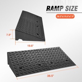 DNA MOTORING 2pcs 7.9" Rise Rubber Curb Ramp Heavy Duty Loading Driveway Ramp Threshold Ramp 38.5 in L x 19.6 in W x 7.9 in H for Loading Dock, Warehouse, Wheelchair, Motorcycles, Cars, TOOLS-00654X2