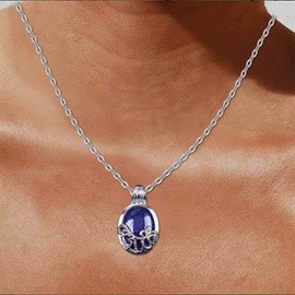 Aneneiceera Vintage Blue Gemstone Pendant Necklace Lapis Lazuli Gemstone Choker Necklace Retro Oval Lapis Necklace Blue Wire Wrapped Necklace Chain Jewellery for Women and Girls