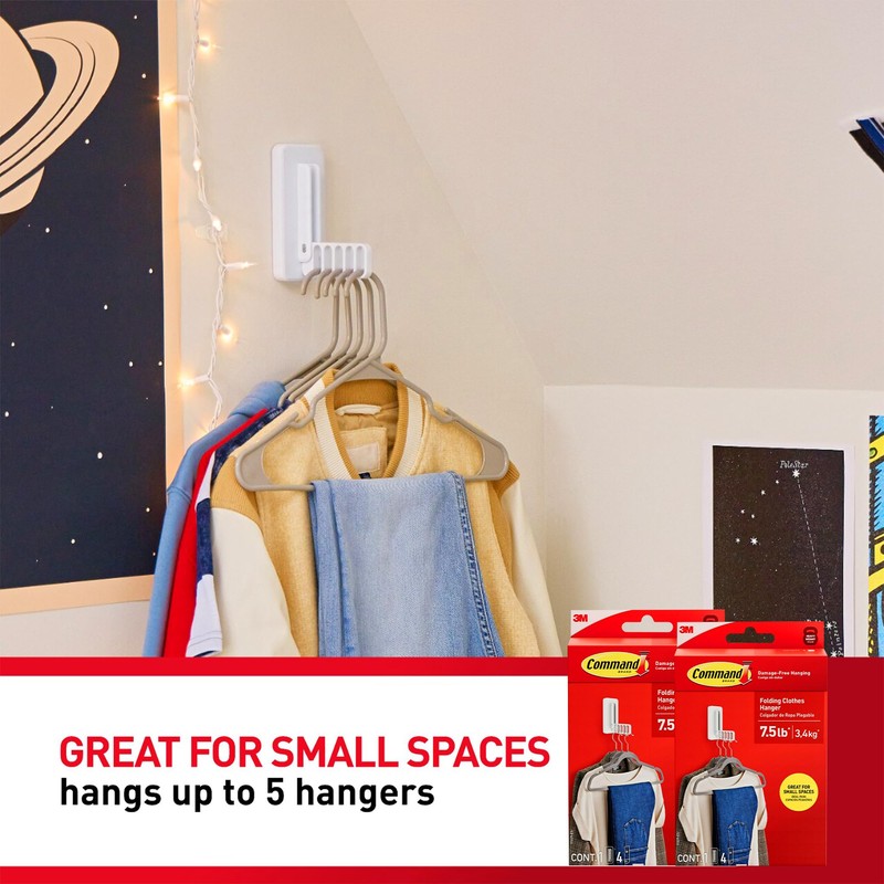 Command Folding Clothes Hanger, Holds up to 5 Hangers 7.5