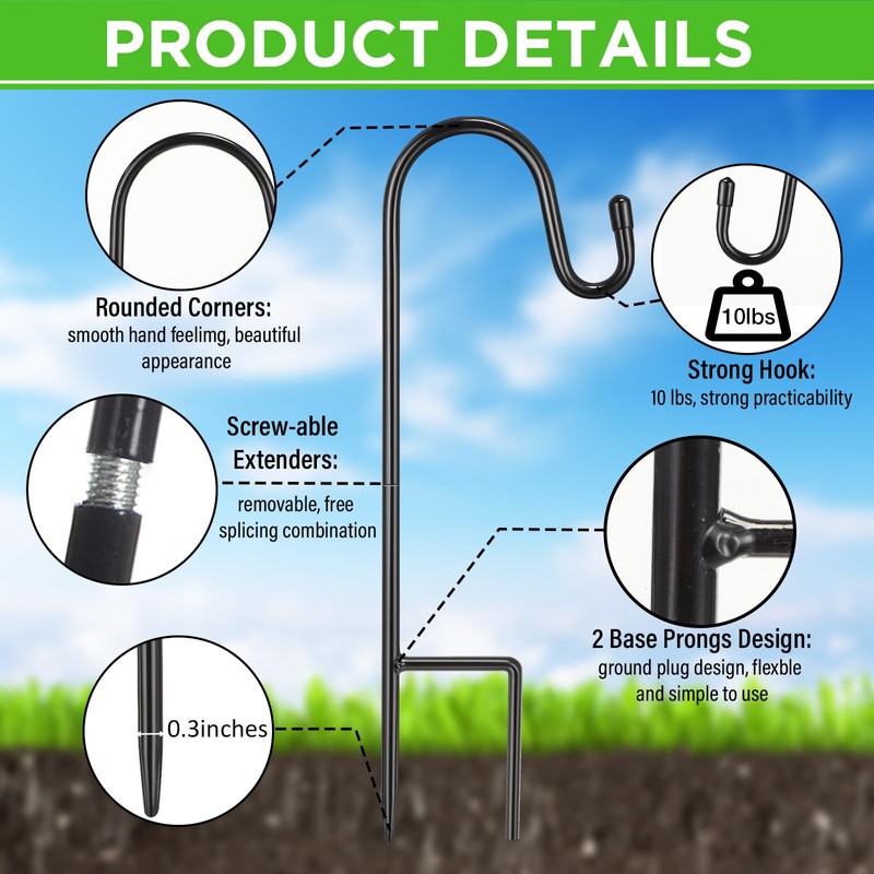 Hicarer 24 Pack 15 Inch Shepherds Hooks Outdoor Plant Hanger