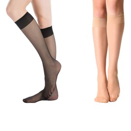 MANZI Women's 12 Pairs Black Nude 15 Denier Breathable Knee High Pop Socks One Size (6Black 6Natural)