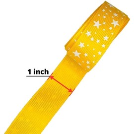 Stars Printed Grosgrain Ribbon 5 Yards 1 Inch - Yellow Solid Grosgrain Ribbon with White Stars -Perfect for Crafts - DIY Hair Accessories - Bows - Sewing - Gift Wrapping - Home Decoration