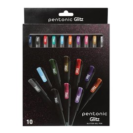 Pentonic Bolígrafos de Gel con Purpurina, 10 unidades, 10 colores surtidos, punta gruesa de 1.0 mm, escritura suave para journaling, toma de notas y p