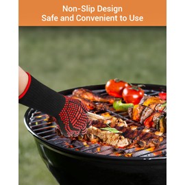 Barbecue Gloves Heat Resistant Oven Gloves Fireproof Gloves Baking Gloves - OUTDOUSE BBQ Oven Gloves Cooking Gloves for Cooking Baking, Red